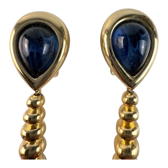 Vintage Christian Dior Runway Statement Green Blue Gripoix Drop Dangle Earrings - Picture 6 of 10